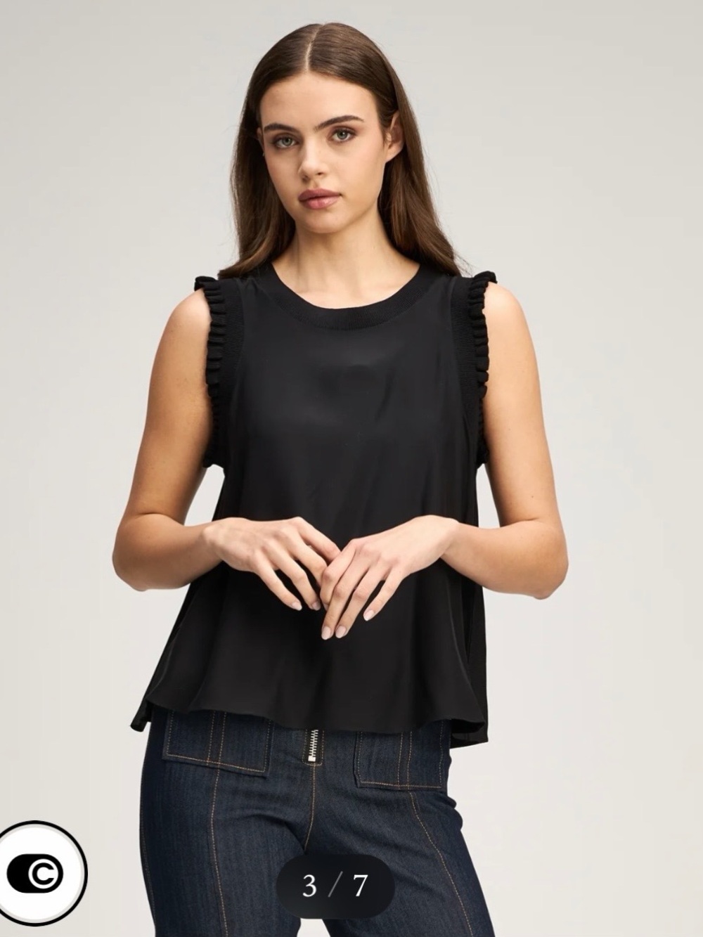 Cinq à Sept Black Lenore Silk Ruffle Sleeve Top Size XS $295